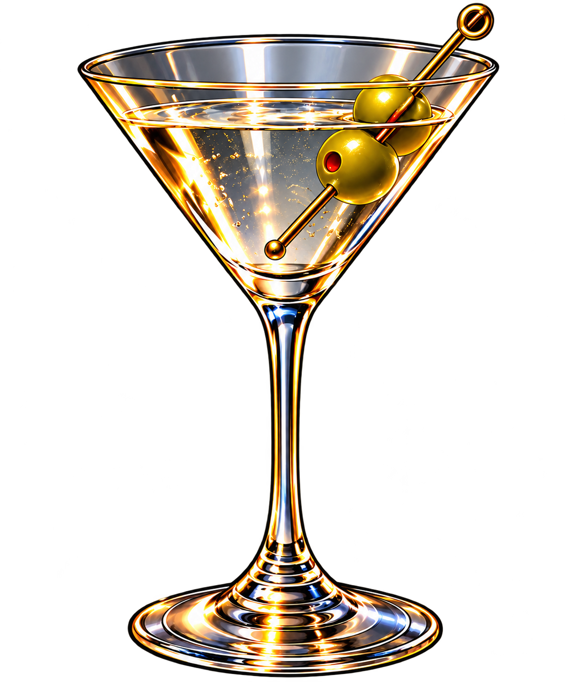 Golden martini glass with two olives